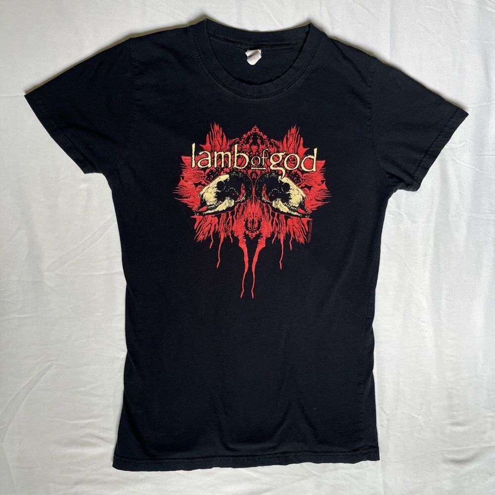 Y2K Lamb Of God T Shirt Women’s M Band Tee Tour Black Skull Graphic Tultex